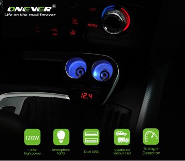 Onever 120W 5V/3.4A Auto Opladen Socket Splitter Hub Power Adapter Met Dual Usb Oplader Voor Auto kits 80 Graden Rotatie