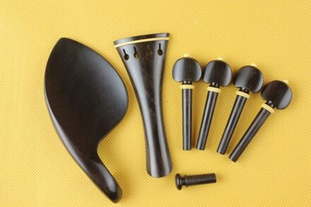 ongeverfde ebony viool onderdelen 4/4, chinrest, haringen, staartstuk, viool accessoires