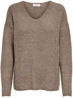 Onlcamilla V-Hals L/S Pullover Knt: Caribou/MELANGE | Freewear Bruin Only , Brown , Dames - S