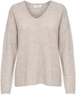 Onlcamilla V-Hals L/S Pullover Knt: Pumice Stone/MELANGE | Freewear Print Only , Beige , Dames - M,S,Xs