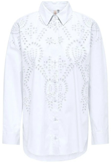 Only Bloemen Geborduurde Lange Mouw Shirt Only , White , Dames - L,M,S,Xs