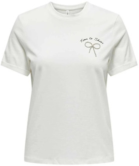 Only Casual Katoenen T-shirt Only , White , Dames - L,M,S,Xs