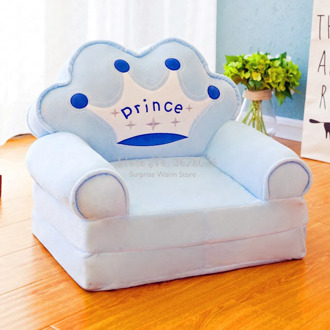 Only Cover NO Filling Cartoon Crown Seat Puff Skin Cover for Toddler Children Sofa Folding Baby Kids Best Gifts