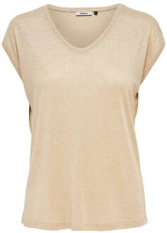 Only Dames-T-shirt Only Silvery manches courtes col V lurex Only , Beige , Dames - L,M,S,Xs