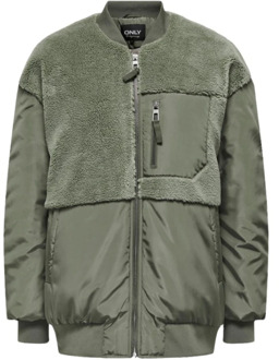 Only Fleece Mix Bomber Jas Only , Green , Dames - L,M,S,Xs