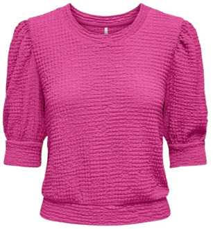 Only Framboos Roze Korte Mouw Top Only , Pink , Dames - L,M,S,Xs