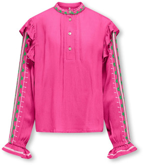Only Geborduurde frambozenroze overhemd Only , Pink , Dames - 116 Cm,140 Cm,158 Cm,152 Cm,128 Cm,146 Cm,164 CM