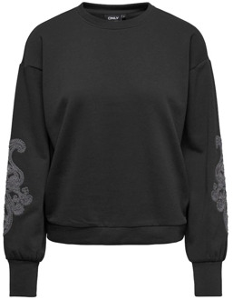 Only Geborduurde Trui Zwart Paisley Magneet Only , Black , Dames - Xl,L,M