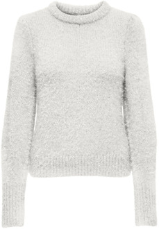 Only Glitter Puff O-Neck Gebreide Trui Only , Gray , Dames - L,M,S,Xs