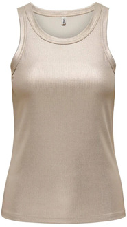 Only Glitter Rib Top Short Sleeve Blouse Only , Beige , Dames - M,S