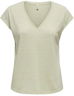 Only Glitter V-Neck Top: Subtle Green Only , Green , Dames - Xl,L,M,S,Xs