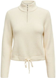 Only Hoge Hals Rits Pullover Gebreid Only , White , Dames - M,S,Xs