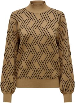 Only JQ O-Neck KNT Toasted Coconut/Black Sweater Only , Brown , Dames - Xl,L,M,S,Xs