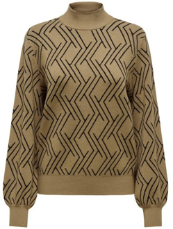 Only JQ O-Neck KNT Toasted Coconut/Black Sweater Only , Brown , Dames - Xl,M,S,Xs