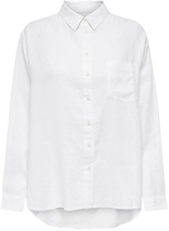 Only Klassieke Linnen Blend Shirt Only , White , Dames - L,M,S,Xs