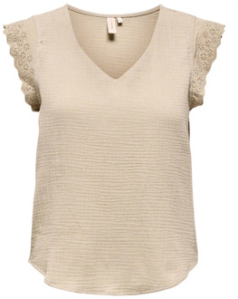 Only Korte Mouw Mix Top Blouse Only , Beige , Dames - Xl,L,M,S,Xs