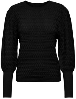 Only L/S Trui met Pofmouwen en Ronde Hals Only , Black , Dames - S