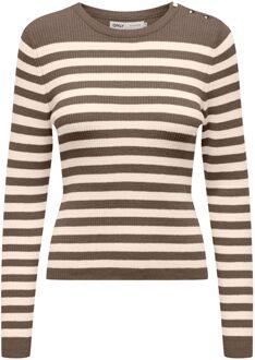 Only Libi LS Stripe Button Knit Trui Dames bruin - crème