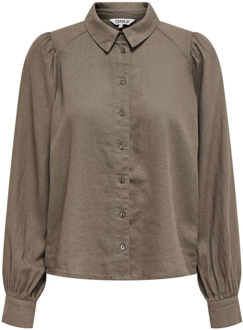 Only Linnen Pofmouw Blouse Only , Brown , Dames - L,M