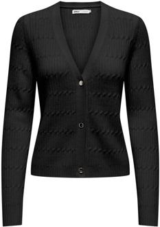 Only LS Cable V-Neck Cardigan Only , Black , Dames - L,M,S,Xs
