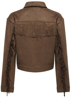 Only Lva ls faux suede frill jacket cognac - maat 36 Bruin