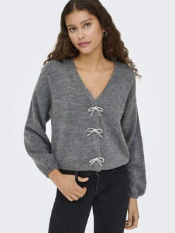 Only Onldonna ls bow v-neck knt melee Grijs