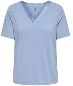 Only Onlfree life s/s split v-neck top j - maat S Blauw