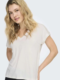 Only Onlfree life s/s v-neck lace top jrs cloud dancer/ - maat M Ecru