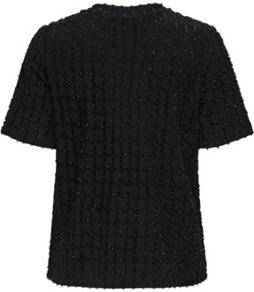 Only onlines life 2/4 o-neck glitter top 15358982 black Zwart - M