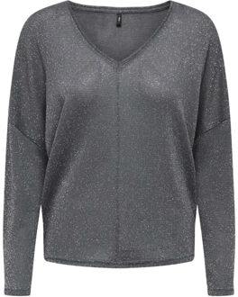 Only Onlisabel l/s v-neck shine top jrs magnet/silver g Grijs