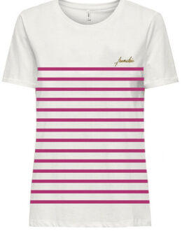 Only Onllacy life s/s stripe emb. top cs - maat M Blauw