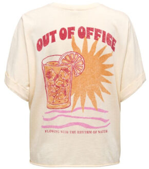 Only Onlminna life s/s print top cs jrs - maat S Ecru