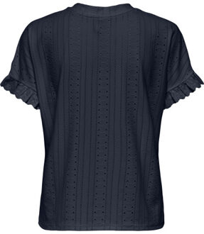 Only Onlsmilla ss frill mix top cs jrs navy Blauw
