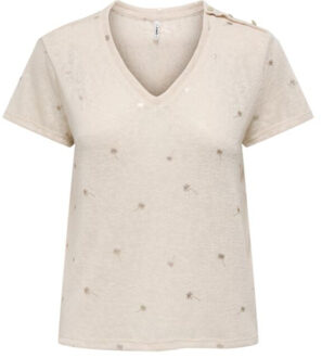 Only Onlstephi s/s aop v-neck top jrs - maat M Beige