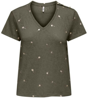 Only Onlstephi s/s aop v-neck top jrs - maat S Groen