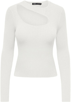 Only Peek-a-Boo O-Neck Longsleeve Top Only , White , Dames - Xl,L,M,S,Xs
