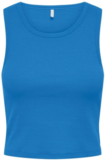 Only Rib Crop Tank Top voor Vrouwen Only , Blue , Dames - M