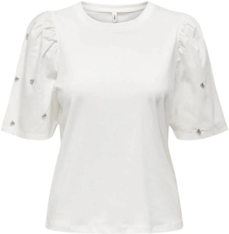 Only Shine Puff Top Lente/Zomer Collectie Only , White , Dames - L,S,Xs