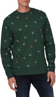 ONLY & SONS Bernard Sweater Heren donker groen - wit - rood - L