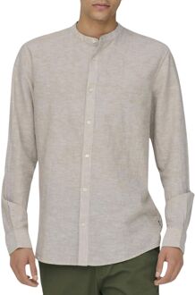 ONLY & SONS Caiden LS Solid Linen Mao Overhemd Heren grijs