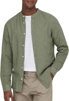 ONLY & SONS Caiden LS Solid Linen Mao Overhemd Heren groen