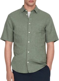 ONLY & SONS Caiden Solid Linen Overhemd Heren groen - XL