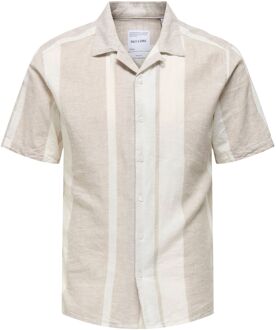 ONLY & SONS Caiden Stripe Linen Overhemd Heren beige - wit - M