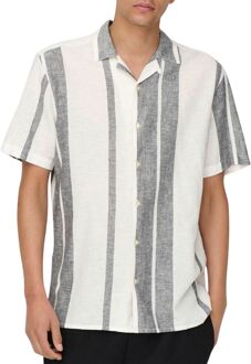 ONLY & SONS Caiden Stripe Linen Overhemd Heren crème - grijs - XL