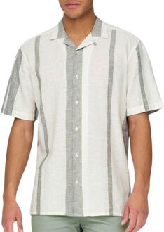 ONLY & SONS Caiden Stripe Linen Overhemd Heren off white - grijs - XL