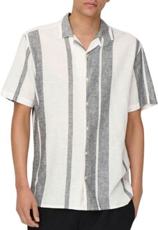ONLY & SONS Caiden Stripe Linnen Overhemd Heren crème - grijs - XXL