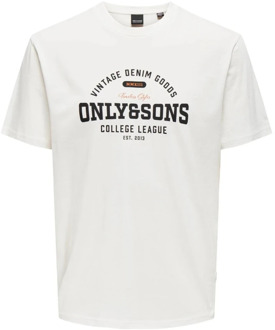 ONLY & SONS Casual Katoenen T-Shirt Only & Sons , White , Heren - S,Xs