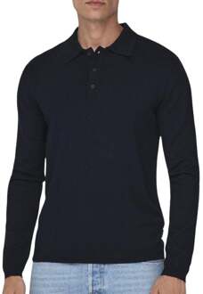 ONLY & SONS Gebreide Polo Shirt Donkerblauw Only & Sons , Blue , Heren - 2Xl,Xl,L,M,S