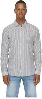 ONLY & SONS Gestreept Linnen Overhemd Donkerblauw Only & Sons , Multicolor , Heren - 2Xl,Xl,L,M,S,Xs