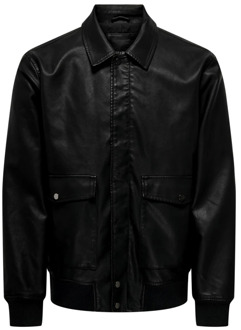 ONLY & SONS Levi PU Jack voor Mannen Only & Sons , Black , Heren - 2Xl,Xl,L,M,S,Xs